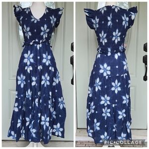 Sea New York Isla Smocked Midi Dress Navy